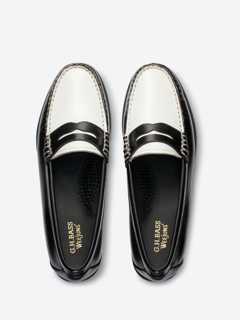 G.H. Bass & Co. Black and White Whitney Easy Leather Penny Loafers
